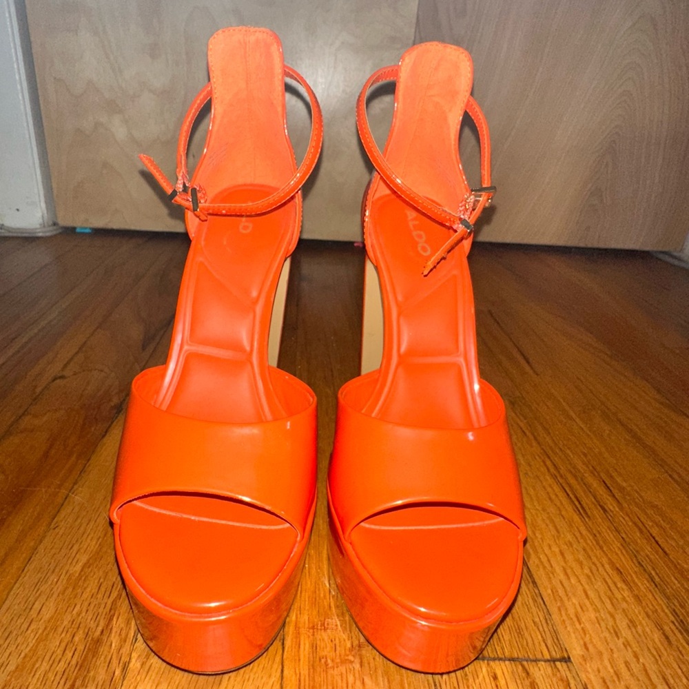Aldo Orange Platform Heels with Ankle Straps